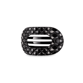 Jet Black Quilted Small Flat Round Hair Clip