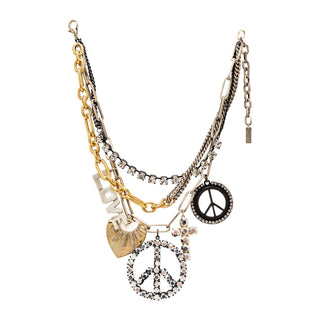 Necklace with peace sign and heart charms 