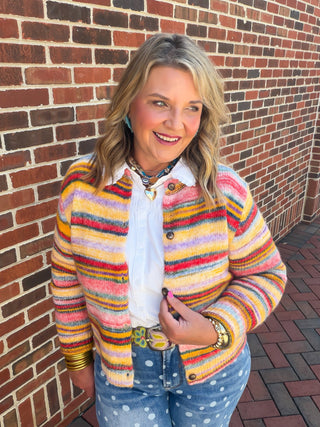 colorful striped cardigan