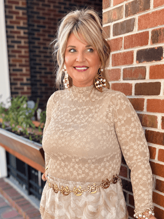 long sleeve mock neck lace top