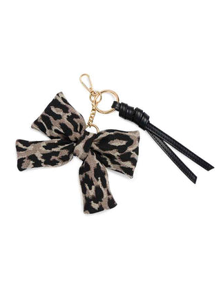 Leopard print bow bag charm/keychain with tassel 
