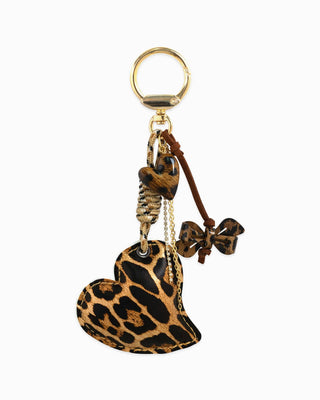 Leopard print heart-shaped keychain/bagcharm with bow.