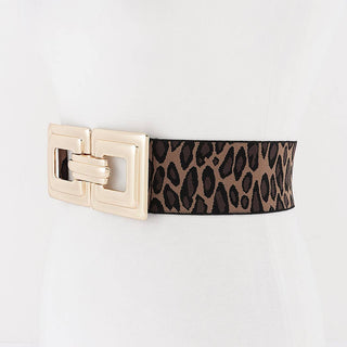 Leopard Square Interlock Buckle Stretch Belt