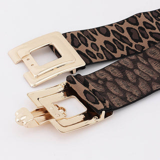 Leopard Square Interlock Buckle Stretch Belt