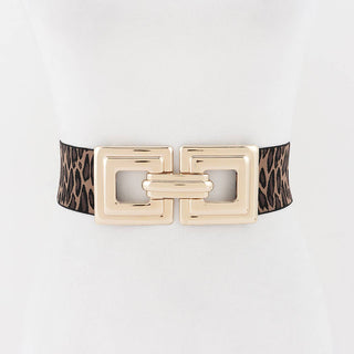 Leopard Square Interlock Buckle Stretch Belt