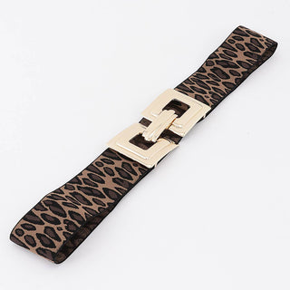 Leopard Square Interlock Buckle Stretch Belt