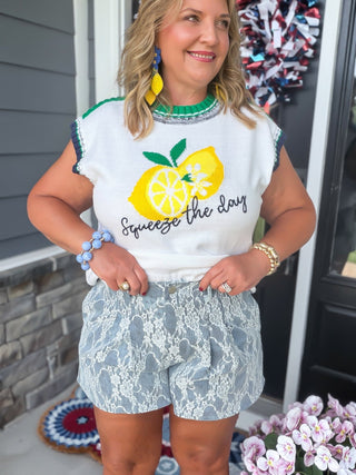 lace overlay denim shorts