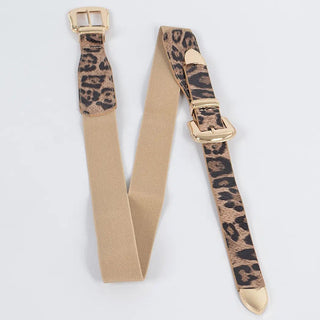 leopard stretch belt with two gold buckles
