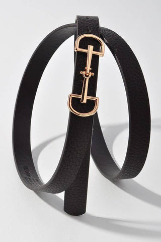Black leather belt with a rose gold D ring buckle