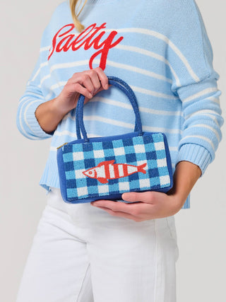 Marina Gingham Beaded Fish Mini Bag