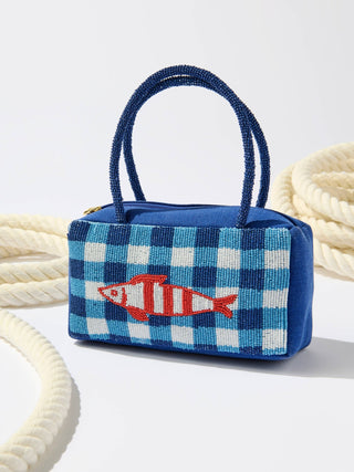 Marina Gingham Beaded Fish Mini Bag