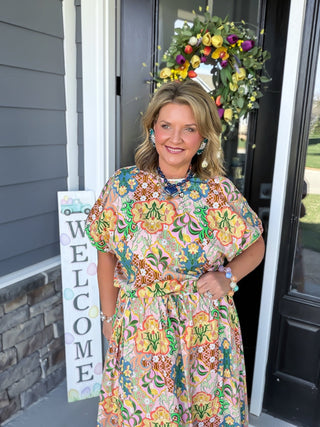 Meadow Bloom: Floral Crochet Trim 2-Piece Midi Skirt Set