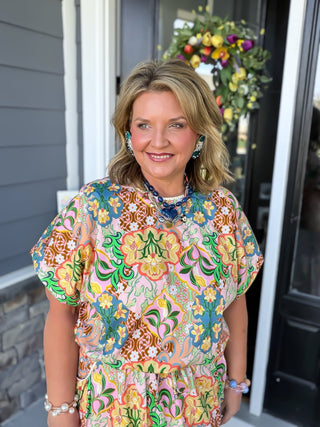 Meadow Bloom: Floral Crochet Trim 2-Piece Midi Skirt Set