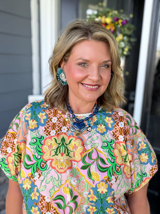 Meadow Bloom: Floral Crochet Trim 2-Piece Midi Skirt Set