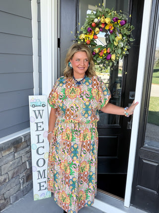 Meadow Bloom: Floral Crochet Trim 2-Piece Midi Skirt Set