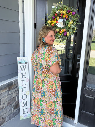 Meadow Bloom: Floral Crochet Trim 2-Piece Midi Skirt Set