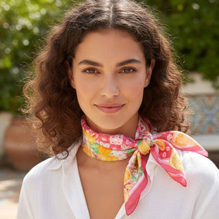 Mediterranean Citrus & Mosaic Print Square Scarf