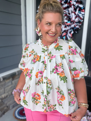 floral print pleated blouse