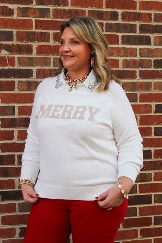 white merry sweater