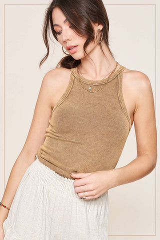 Mineral Washed Stretchy Ribbed Tank Top