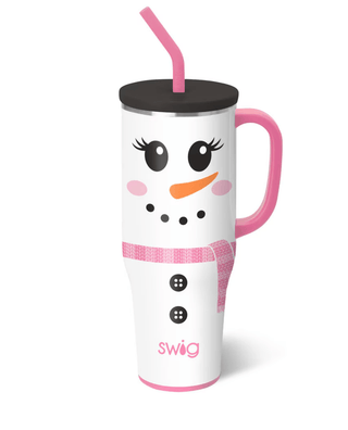 Swigs Ms Frost 40oz mega mug with a pink straw