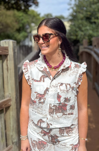 horse print ruffle vest