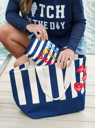 Nautical Oversized Lobster Striped Tote Bag