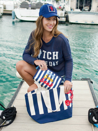 Nautical Oversized Lobster Striped Tote Bag