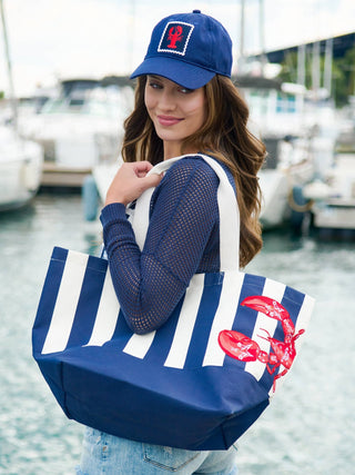 Nautical Oversized Lobster Striped Tote Bag