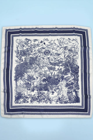 Navy Floral Toile Print Bandana Scarf