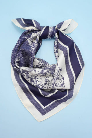 Navy Floral Toile Print Bandana Scarf