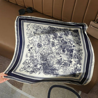 Navy Floral Toile Print Bandana Scarf