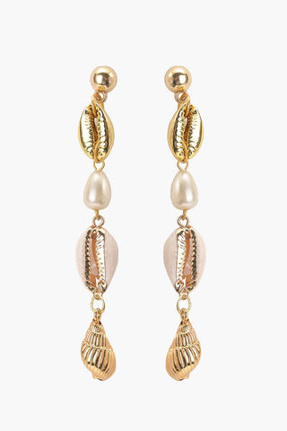 Gold and pearl shell earrings by America & Beyond.