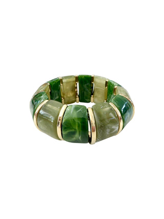 Green stone bracelet with gold accents 