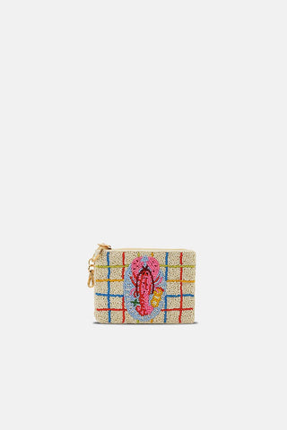Colorful pouch with decorative lobster design.