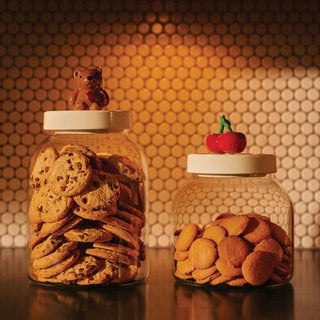 Nora Fleming's new canisters in two sizes, super and super-duper.