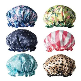 colorful satin shower caps with different patterns 