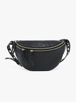 vegan leather sling bag with zippers