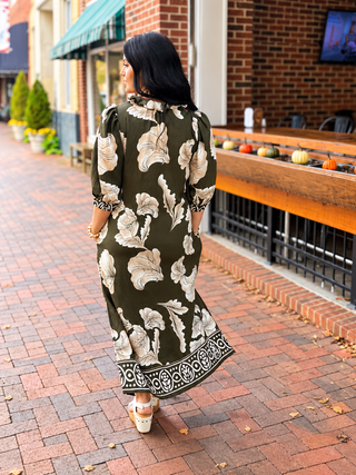 Olive Petal Midi Dress
