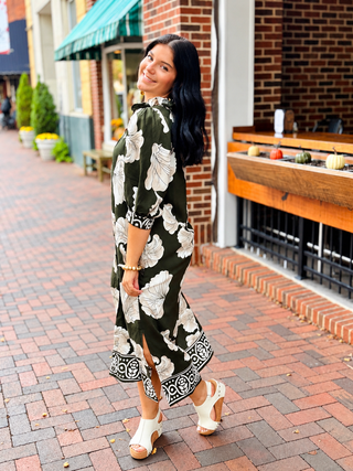Olive Petal Midi Dress