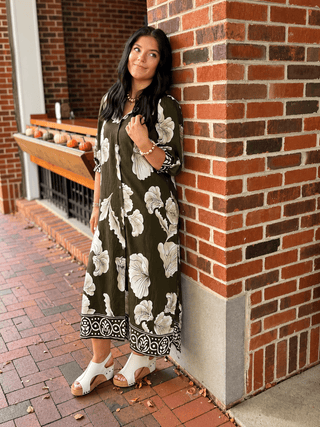 Olive Petal Midi Dress