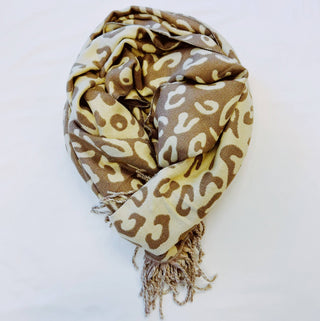 Brown and beige patterned scarf.