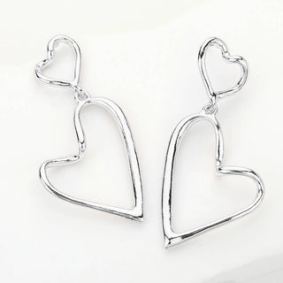 Double Hammered silver heart-shaped earrings