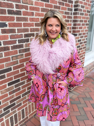 nuvula abstract silk mongolian fur collar coat