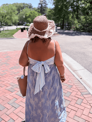 Palm Tree Embroidered Back-Bow Maxi Dress