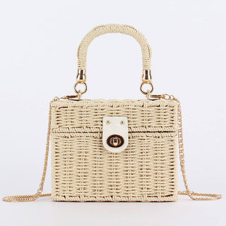 Woven handbag with a chain strap 