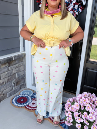 colorful dot denim pants