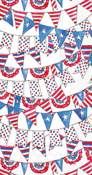Pattern of red, white, and blue bunting flag paper guest towel napkins.