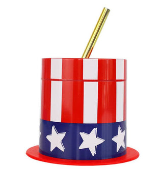 Hats off patriotic cup with straw.