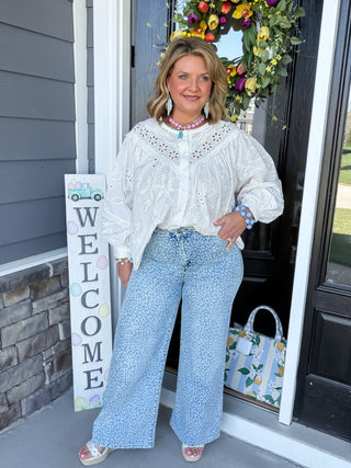leopard wide leg denim